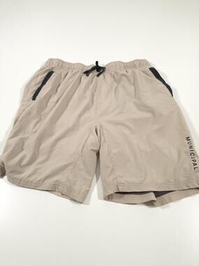 Municipal Shorts Mens Large Beige Lined 8 Inseam Athletic Running Training Gym